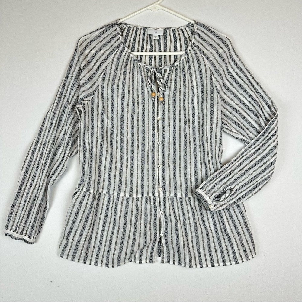 J.Jill Lightweight Stripe Button down Shirt Tunic Coastal